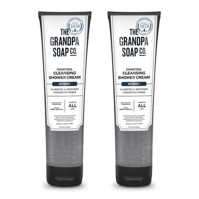 The Grandpa Soap Company Charcoal Cleansing Shower Cream - Clarifies & Restores Congested Pores, With Activated Charcoal & Hemp Seed Oil, Detoxifies, 9.5 Fl Oz, 2 Pack