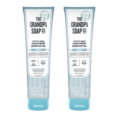 The Grandpa Soap Company Cotton Seed Cleansing Shower Oil - Hydrates Dry Seasonally-Stressed Skin, Nourishing And Moisturizing, With Cotton Seed Oil And Sweet Almond Oil, 9.5 Fl Oz., 2 Pack