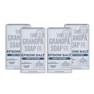 The Grandpa Soap Company Epsom Salt Bar Soap - Deep Cleansing Soap, Made With Epsom Salt And Baking Soda, Removes Dirt Grease And Grime, Vegan, For Face And Body, 4.25 Oz, 4 Pack