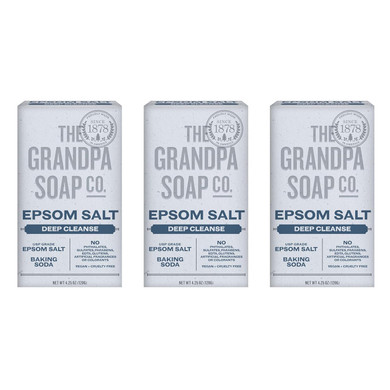 The Grandpa Soap Company Epsom Salt Bar Soap - Deep Cleansing Soap, Made With Epsom Salt And Baking Soda, Removes Dirt Grease And Grime, Vegan, For Face And Body, 4.25 Oz, 6 Pack