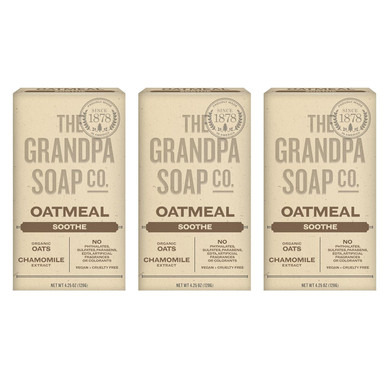The Grandpa Soap Company Oatmeal Bar Soap - With Organic Oats + Chamomile Extract, Gently Exfoliates And Softens The Skin, Vegan, 4.25 Oz, 3 Pack