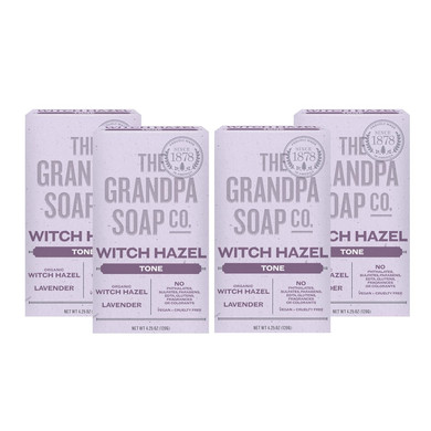 The Grandpa Soap Company Witch Hazel Bar Soap - Gently Tones Skin, With Witch Hazel And Lavender, Provides A Relaxing Effect, Vegan, For Face And Body, 4.25 Oz, 4 Pack
