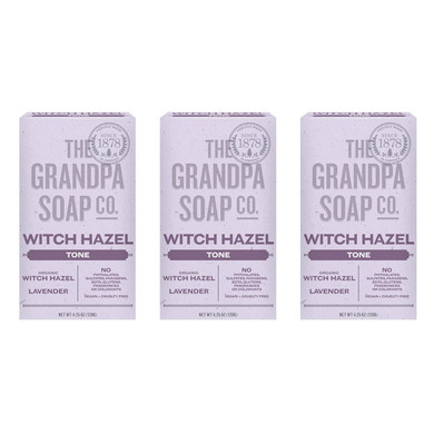 The Grandpa Soap Company Witch Hazel Bar Soap - Tones And Rejuvenates Skin, With Witch Hazel And Lavender, Provides A Relaxing Effect, Vegan, For Face And Body, 4.25 Oz, 3 Pack