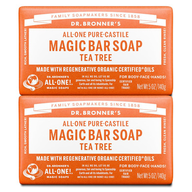 Dr. Bronner'S Pure-Castile Magic Bar Soap (Tea Tree, 5 Ounce, 6-Pack) - Made With Regenerative Organic Certified Oils, For Face, Body & Hair, Gentle On Acne-Prone Skin, Biodegradable, Vegan, Non-Gmo