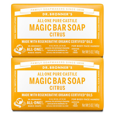 Dr. Bronner'S Pure-Castile Magic Bar Soaps - Made With Regenerative Organic Certified Oils - For Face, Body, Hair- Vegan Soap Bars For Men & Women - Citrus, 2 Pack, 5 Oz