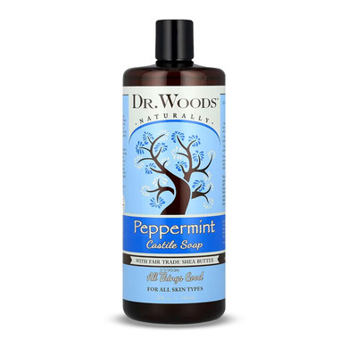 Dr. Woods Peppermint Liquid Castile Soap - Castile Soap With Pure Peppermint Oil, Body Wash For Men And Women, Contains Organic Shea Butter, Natural Cleaner For Face, Hands, And Body - 32 Fl Oz