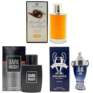 3Pack Men Colognes Choco Musk&Dark Knight&Victory Infamous Eau De Parfume Spray With Woody Floral & Fruity Scent Perfume Gift Set Day To Night Luxury Fragrances