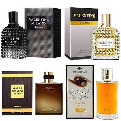 Men'S Cologne Gift Set Include Valentine Milano,Valentine,Choco Musk & Vanilla Tobacco Blend - 3.4 Fl Oz Each | Vanilla Bourbon, Leather & Amber Floral Fragrance | Luxury Eau De Toilette