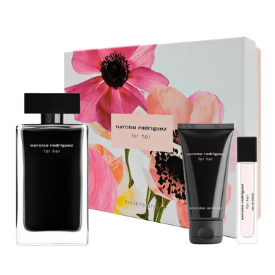 Narciso Rodriguez For Her Gift Set (Eau De Toilette 3.3 Fl.Oz + Eau De Toilette Mini 0.33 Fl. Oz + Body Locion 1.6 Fl. Oz)