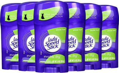 Lady Speed Stick Invisible Dry 24 Hour Powder Fresh, 1.4 Oz (6 Pieces)