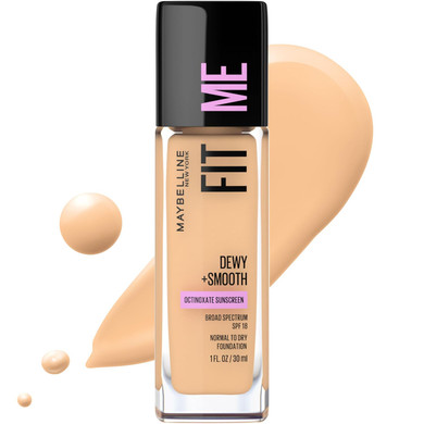 Maybelline Fit Me Dewy + Smooth Liquid Foundation Makeup, Warm Nude, 1 Count (Packaging May Vary)128 Warm Nude