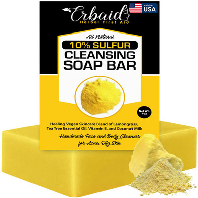 10% Sulfur Soap Cleansing Bar For Face & Body  All Natural Sulfur Facial Cleanser For Acne, Oily Skin  Skincare Blend Of Lemongrass, Tea Tree Essential Oil, Vitamin E, Coconut Milk  Made In Usa