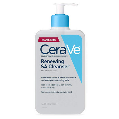 Cerave Renewing Salicylic Acid Cleanser, Formulated With Hyaluronic Acid, Niacinamide, & Ceramides, Gentle Bha Exfoliating Face Wash Smooths & Softens Skin, Non Comedogenic & Fragrance Free, 8 Ounce