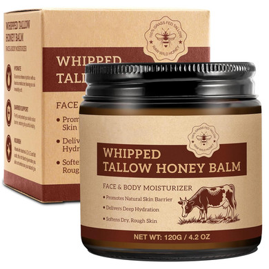 Beef Tallow For Skin, Tallow Face Moisturizer, Tallow And Honey Balm, Grass-Fed Whipped Beef Tallow And Honey Cream, Deeply Moisturizing For Face & Body, Suitable For Dry & Aging Skin,4.2 Oz
