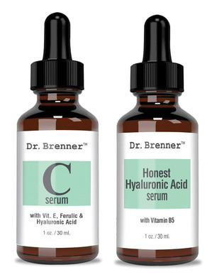 Vitamin C Serum 20% Pure L-Ascorbic Acid, Ferulic Acid, Vitamin E And Ha And Hyaluronic Acid Serum With Vitamin B5 For Face And Eyes Natural Anti Aging Anti Wrinkle Set Of 2 By Dr. Brenner