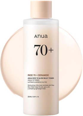 Anua Rice 70 Glow Milky Toner, For Glass Skin, Rice Water, Niacinamide, Ceramides, Panthenol, Fragrance-Free, Non Comedogenic, Fungal Acne Safe, Korean Skin Care, 250Ml/8.45Fl.Oz