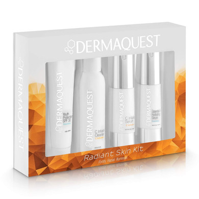 Dermaquest Radiant Skin Protective Anti Aging Facial Kit - Antioxidant Face Wash, Hyaluronic B5 Serum, Retinol Vitamin C Serum, Zinc Oxide Spf50 Sunscreen