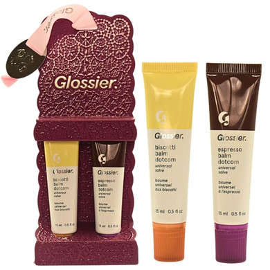 Glossier Limited Edition Balm Dotcom Duo - Holiday Lip Balm Set With Biscotti & Espresso Flavors, Moisturizing, Nourishing, Sheer Tints, 15Ml Each