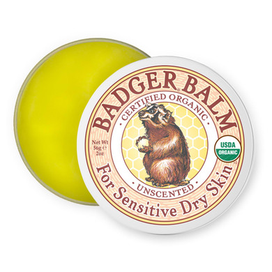 Badger Balm Unscented, 100% Organic Olive Oil & Beeswax, Fragrance Free Hand Cream, Long Lasting Sensitive Skin Moisturizer, 2 Oz Tin