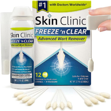 Skin Clinic Freeze 'N Clear Advanced Wart Remover, Tough On Warts, Gentle On Skin, (12 Precision Applicators)