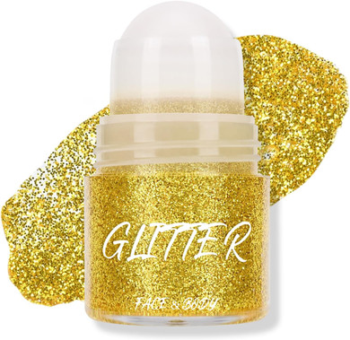 Kyda Roll-On Body Glitter Stick, Chunky Glitter Gel For Face Body Hair, Sparkling Mermaid Chameleon Sequins Paint Jelly, Multiuse Makeup Glitter Gel, Golden