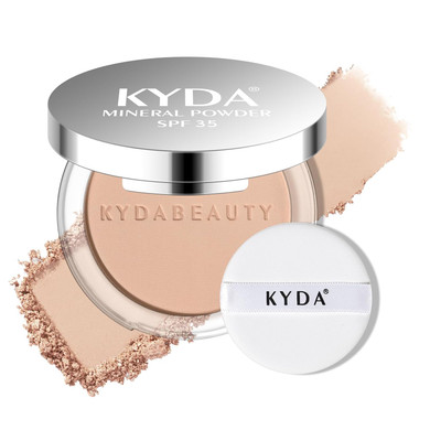 Kyda Mineral Powder, Spf 35, 4-In-1 Mineral Pressed Powder Foundation With Concealer And Setting, Matte Weightless Pressed Foundation, Light To Medium Coverage, #Porcelain