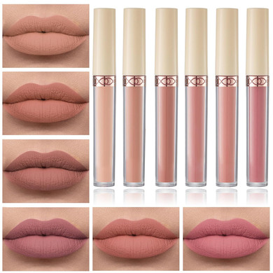 6 Colors Matte Nude Lipstick Set Liquid Lipstick Velvet Lip Gloss Lip Stain Long Lasting Waterproof Nude Pink Lipstick Set For Women Lip Makeup (Set-B)