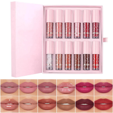 12Pcs Nude Matte Liquid Lipstick Set, Waterproof Long Lasting Non-Stick Cup Nude Brown Dark Red Lipstick 24 Hour Not Fade Matte Lipstick Professional Lip Gloss Makeup Gifts For Women (Set C)