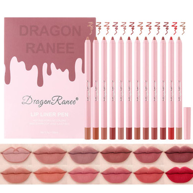 Dulele High Pigmented Matte Lip Liner Set, 12 Colors Creamy Velvet Lip Liner Pencil, Waterproof Non-Marking Lipstick Pen Lip Makeup For Daily/Travel/Party/Work