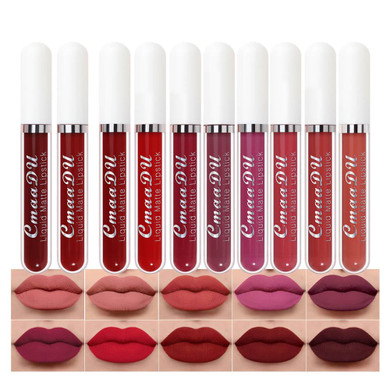 Evpct 10Pcs Liquid Matte Matt Lipstick Set For Black Women, Dark Deep Bright Ruby Sexy Brick Mauve Plum Red Violet Purple Matte Lipstick Long Lasting Lipstick 24 Hour Waterproof Lip Gloss