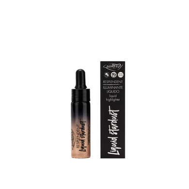 Purobio Certified Organic Resplendent Liquid Stardust Face And Body Intense Highlighter 01 Champagne. Made With Cornflower Water. Organic. Vegan. Nickel Tested. Cruelty-Free. Made In Italy