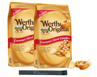 Werthers Original Hard Caramel Candy 39.75Oz (2Pk) Bulk Bag Individually Wrapped W/Cc Sweets & Snacks Bag Clip