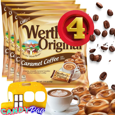 (Pack 4) Werther'S Original Caramel Coffee Hard Candies - 2.55Oz Each Bag - Comes With One Bus Resealable Zipbag