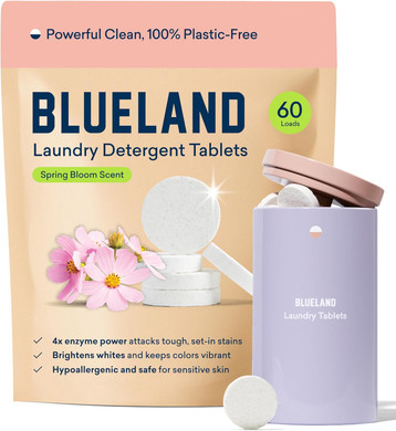 Blueland Laundry Detergent Tablets, Starter Set, 60 Count With Tin, Spring Bloom Scent, Plastic-Free Eco-Friendly Pods, Sheets, Liquid Alternative - Natural, Gentle, Non Toxic