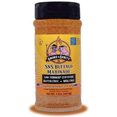 Smoke N Sanity - Sns Buffalo Marinade, Monash Certified Low Fodmap, Gluten Free, Certified Kosher, Dairy Free, Low Fodmap Food, Vegetarian (5.8 Oz Shaker)