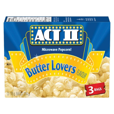 Act Ii Microwave Gourmet Popcorn - Butter Lovers (3 X 78G Snack-Size Bags), (Imported From Canada)