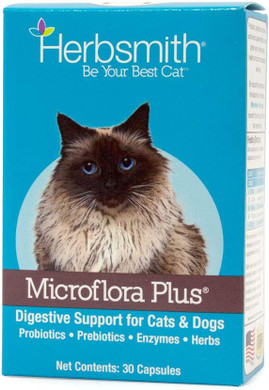 Herbsmith Microflora Plus  4-In-1 Complete Cat Digestive Aid  Cat Prebiotics And Probiotics  Cat Probiotics For Diarrhea - 30 Capsules