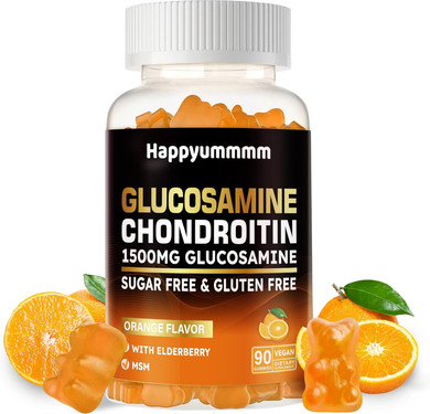 Glucosamine Chondroitin Gummies With Msm & Elderberry Extra Strength - Joint Support, Antioxidant Immune Support Supplement For Adults, Men & Women.90 Orange Gummies