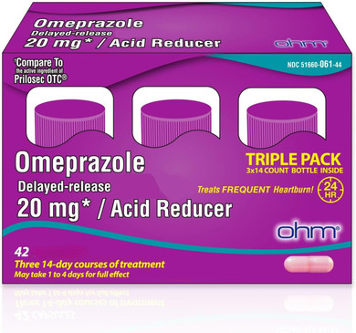 Ohm Omeprazole 20Mg, 42 Delayed-Release Tablets, Acid Reducer For Frequent Heartburn, 24-Hour Relief Heartburn Medicine, Helps Relieve Stomach & Chest Discomfort (6 Weeks Of Supply, 42, Count)