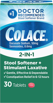 Colace 2-In-1 Stool Softener & Stimulant Laxative Tablets, Gentle Constipation Relief In 6-12 Hours, 30 Count