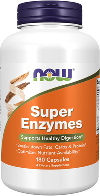 Now Foods Supplements, Super Enzymes, Formulated With Bromelain, Ox Bile, Pancreatin And Papain,180 Capsules