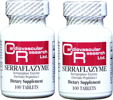 Cardiovascular Resarch Serraflazyme Serrapeptase Enzymes 200 Stay Fresh Enteric Coated 5 Mg Tablets (100 X 2 Packs)