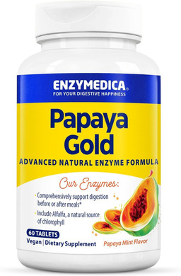 Enzymedica Papaya Gold, Advanced Digestive Enzymes With Natural Organic Papaya & Chlorophyll For Comprehensive Digestion Support, High Potency Bromelain & Papain, Vegan, Mint, 60 Chewable Tablets