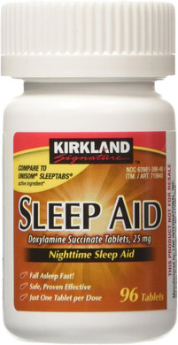 Kirkland Signature Sleep Aid Doxylamine Succinate 25 Mg X Tabs (53201812) No Flavor 96 Count, Packaging May Vary