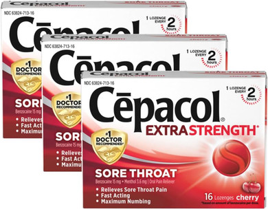 Cepacol Extra Strength Sore Throat, 16 Lozenge, 3-Pack, Cherry