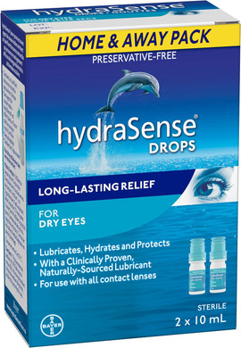 Eye Drops, For Dry Eyes, Fast And Long-Lasting Relief, Preservative Free, Naturally Sourced Lubricant, Home And Away Twin Pack (2 X 10 Ml), 20 Ml