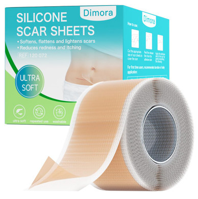 Dimora Waterproof Silicone Scar Sheets - Medical Grade Hypoallergenic Silicone Scar Tape (1.6X60" Roll), Ultra-Soft Scar Removal Treatment For Surgical Scars, C Section, Tummy Tuck, Keloid Treatment