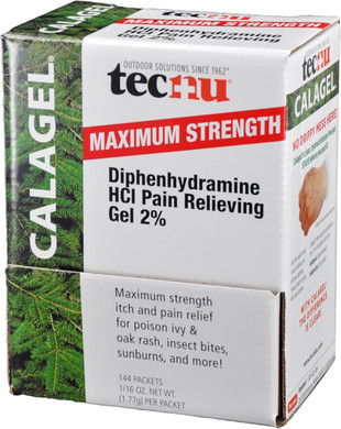 Calagel Tec Labs Tecnu Anti-Itch Gel, Maximum Strength Itch Relief For Rashes, Bug Bites, Stings & Minor Burn Relief  1/16 Ounce Packets, 144 Count Dispenser, Dispenser Box