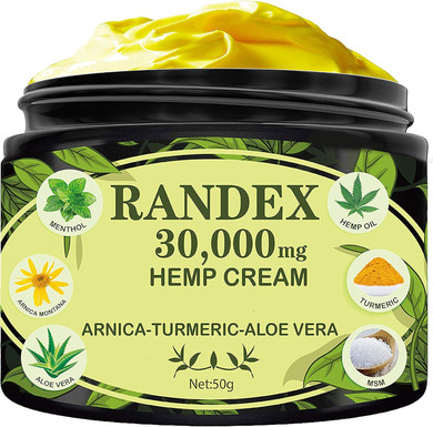 Randex 30000Mg Organic Hemp Cream, Natural For Sore Muscles, Stiff Joints, And Aching Knees, Shoulders, Or Body, Extra Strength