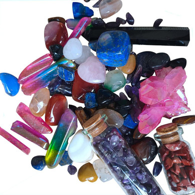 Healing Crystal Set Mystery Stone Bag Lucky Gemstone Witchy Crystals Scoops Tumble Stones Tourmalime Agate Amethyst Clear Crystal Lapis Lazuli Opalite Aura Crystals Black Obsidian Unakite Mookaite
